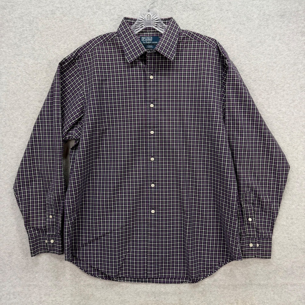 Polo Ralph Lauren Shirt Mens XL Purple Black Plaid Curham Classic Fit Y2K Retro